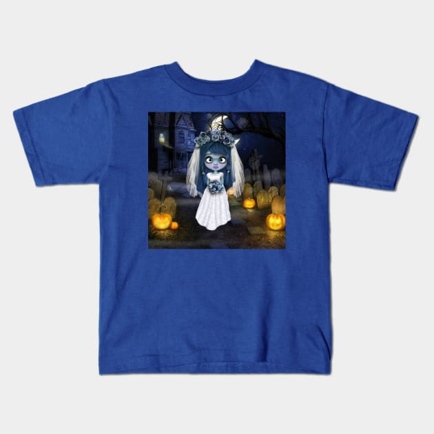 Dead bride with bouquet of flowers Kids T-Shirt by Paciana Peroni